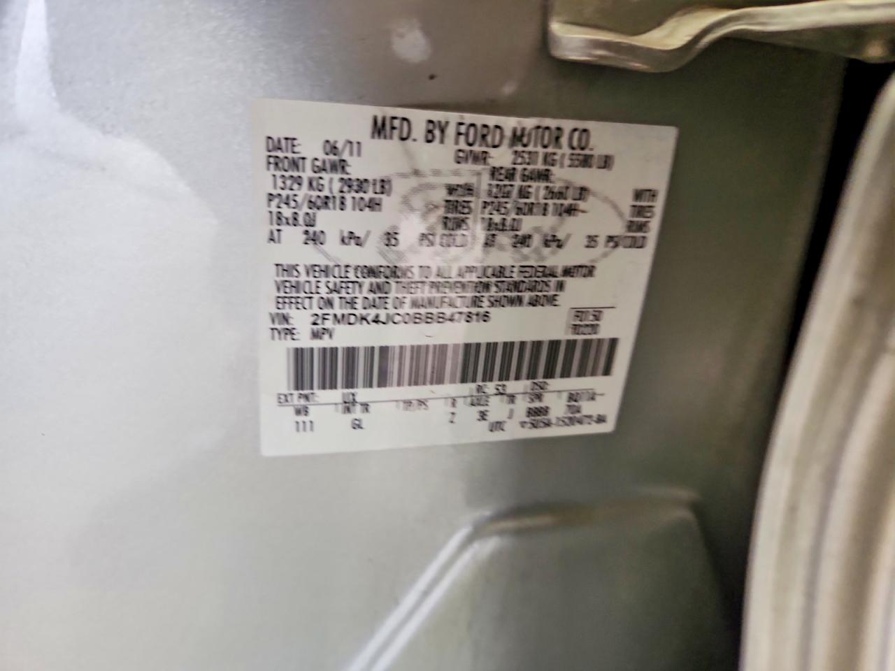 2FMDK4JC0BBB47816 · 2011 FORD EDGE · 12/12