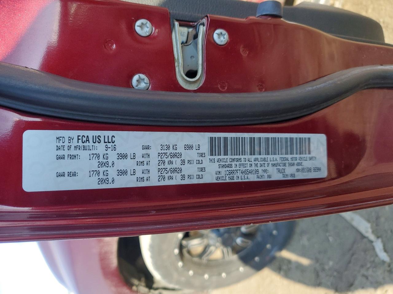 1C6RR7FT4HS540109 · 2017 RAM 1500 · 12/12