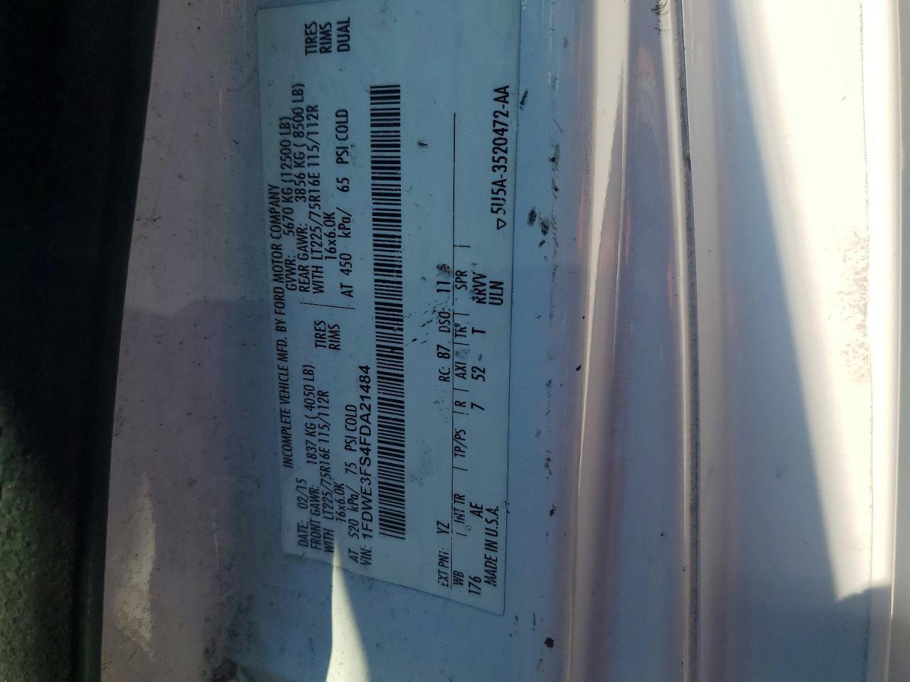 1FDWE3FS4FDA21484 · 2015 FORD ECONOLINE · 12/12