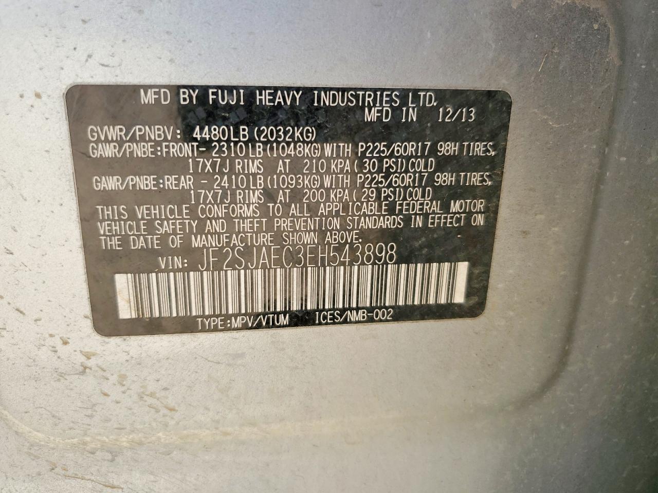 JF2SJAEC3EH543898 · 2014 SUBARU FORESTER · 12/12