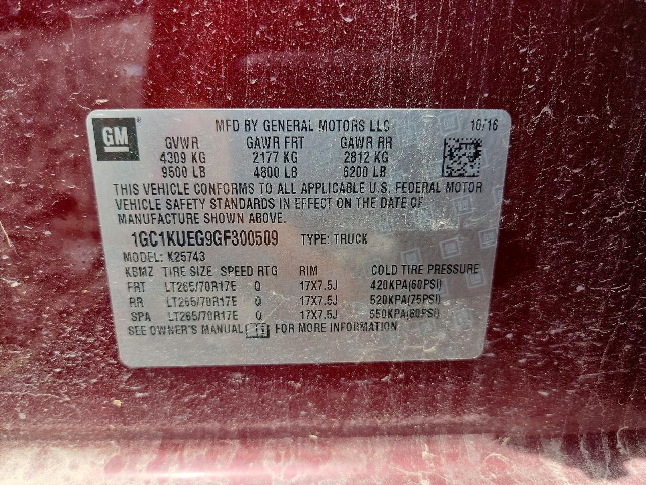 1GC1KUEG9GF300509 · 2016 CHEVROLET SILVERADO · 12/12