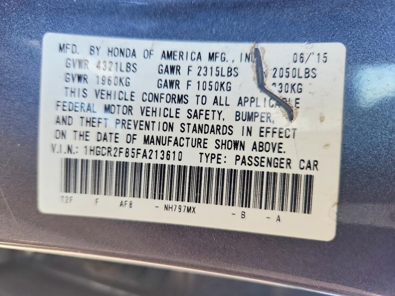 1HGCR2F85FA213610 · 2015 HONDA ACCORD · 12/12