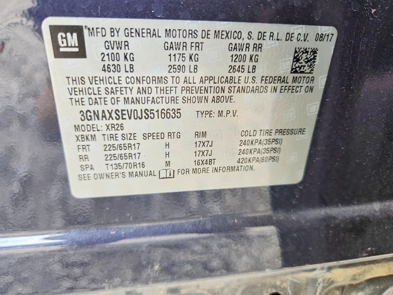 3GNAXSEV0JS516635 · 2018 CHEVROLET EQUINOX · 12/12