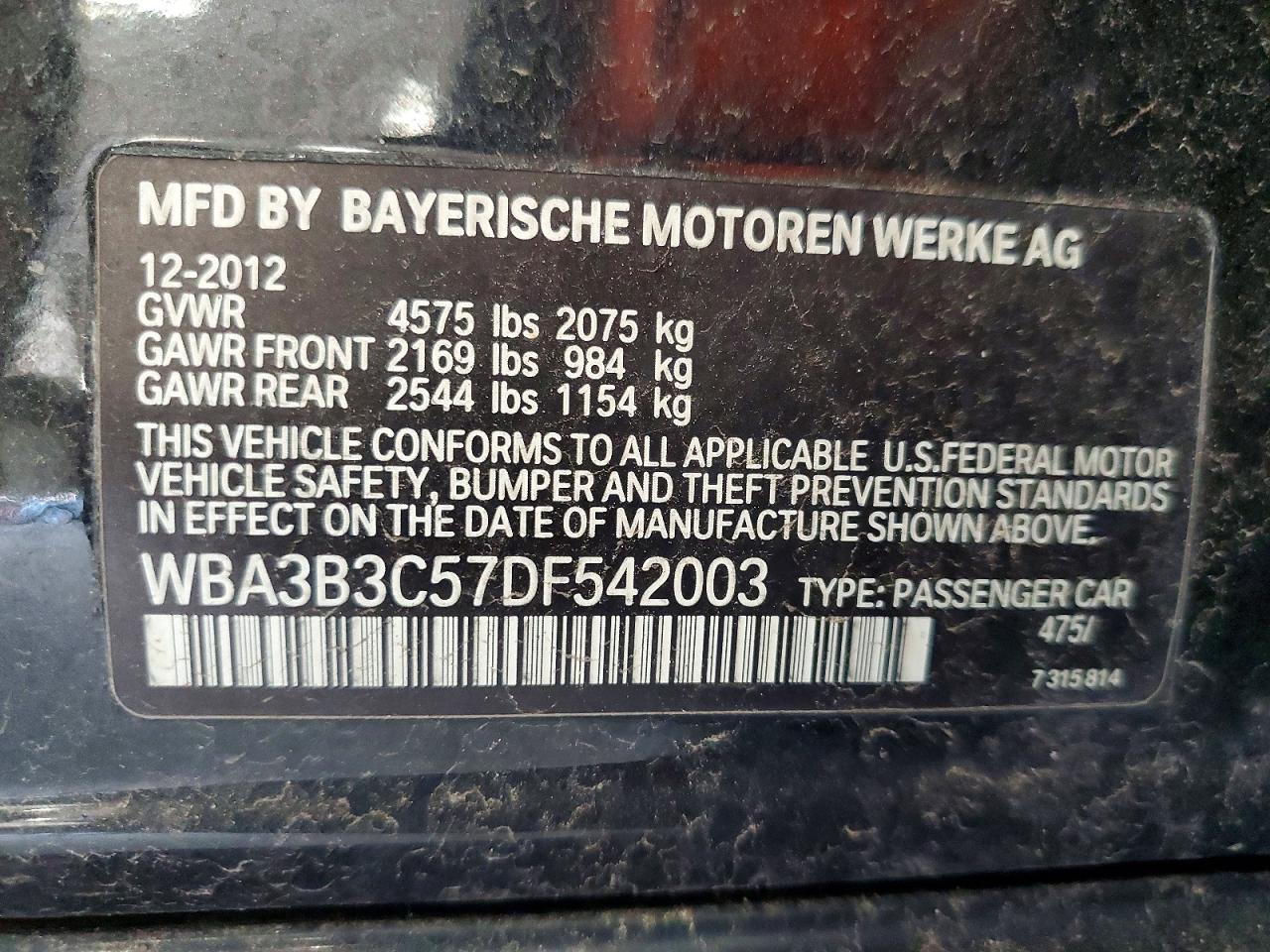 WBA3B3C57DF542003 · 2013 BMW 328 · 12/12