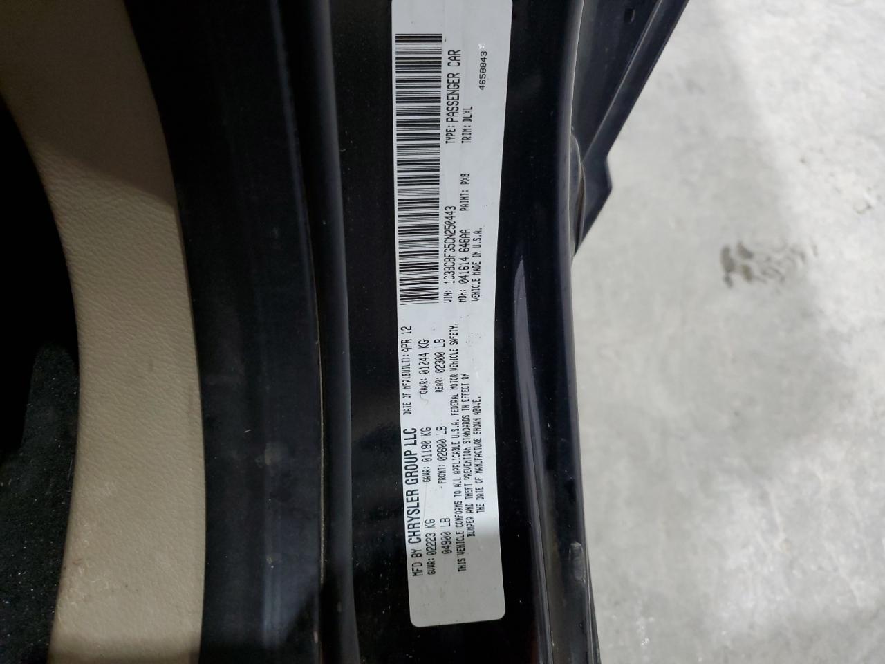 1C3BCBFG5CN250443 · 2012 CHRYSLER 200 · 12/12