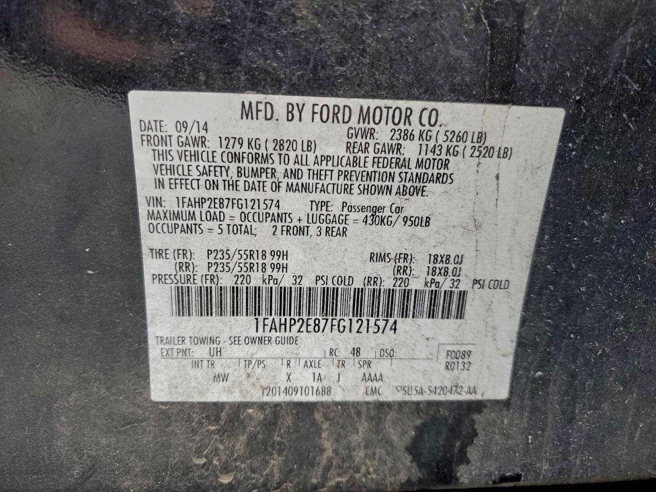 1FAHP2E87FG121574 · 2015 FORD TAURUS · 12/12