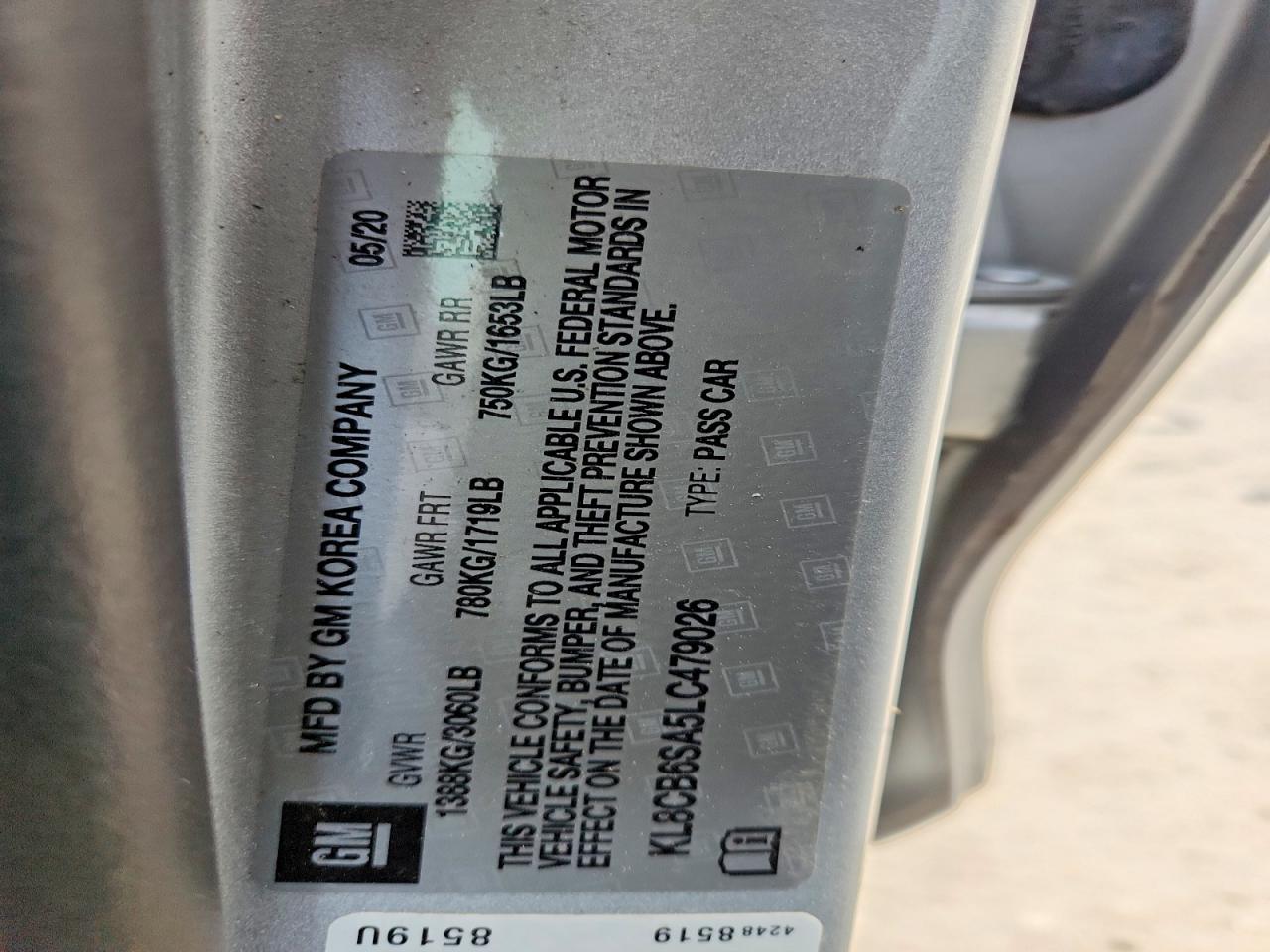 KL8CB6SA5LC479026 · 2020 CHEVROLET SPARK · 12/12