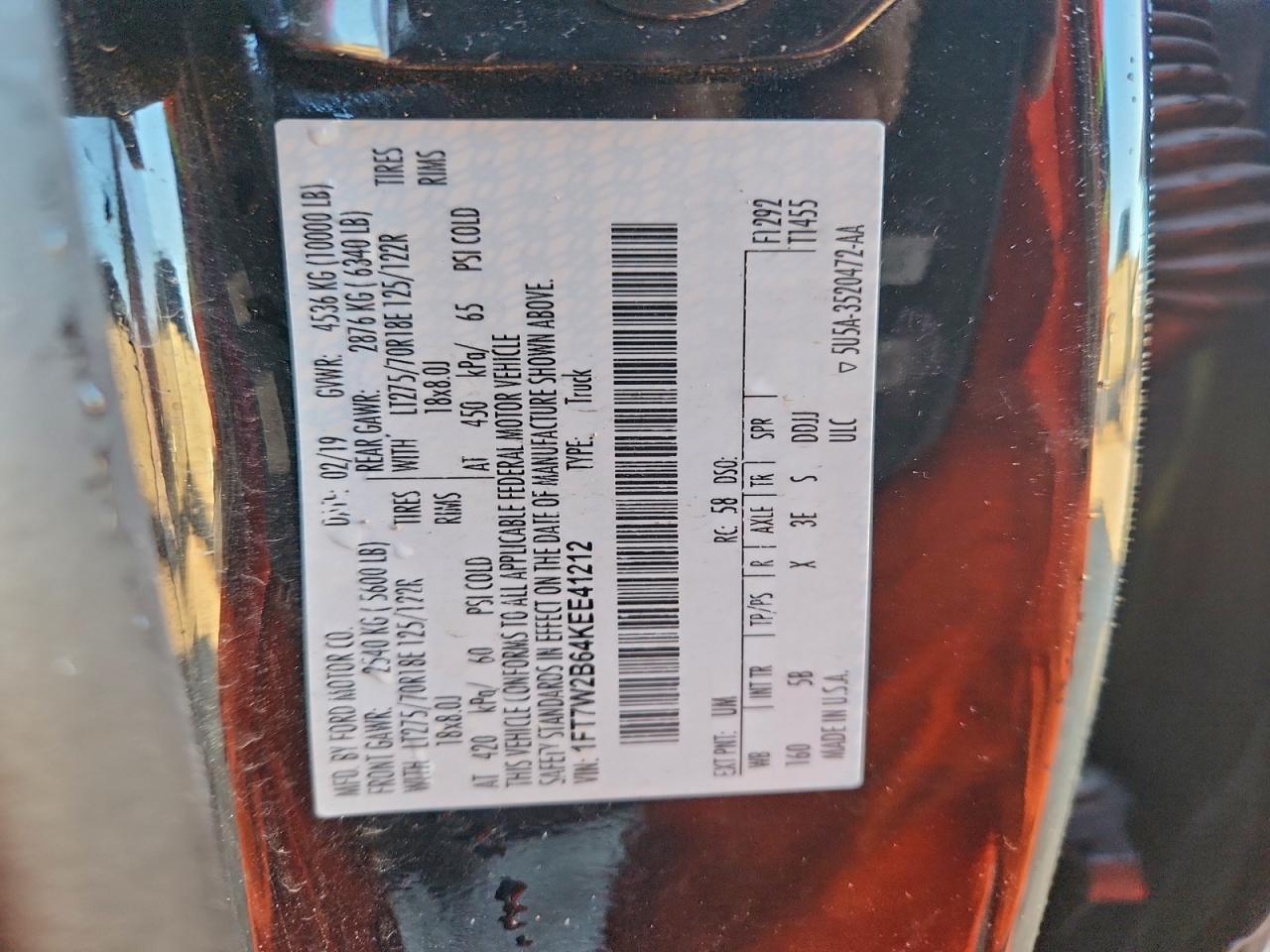 1FT7W2B64KEE41212 · 2019 FORD F250 · 12/12