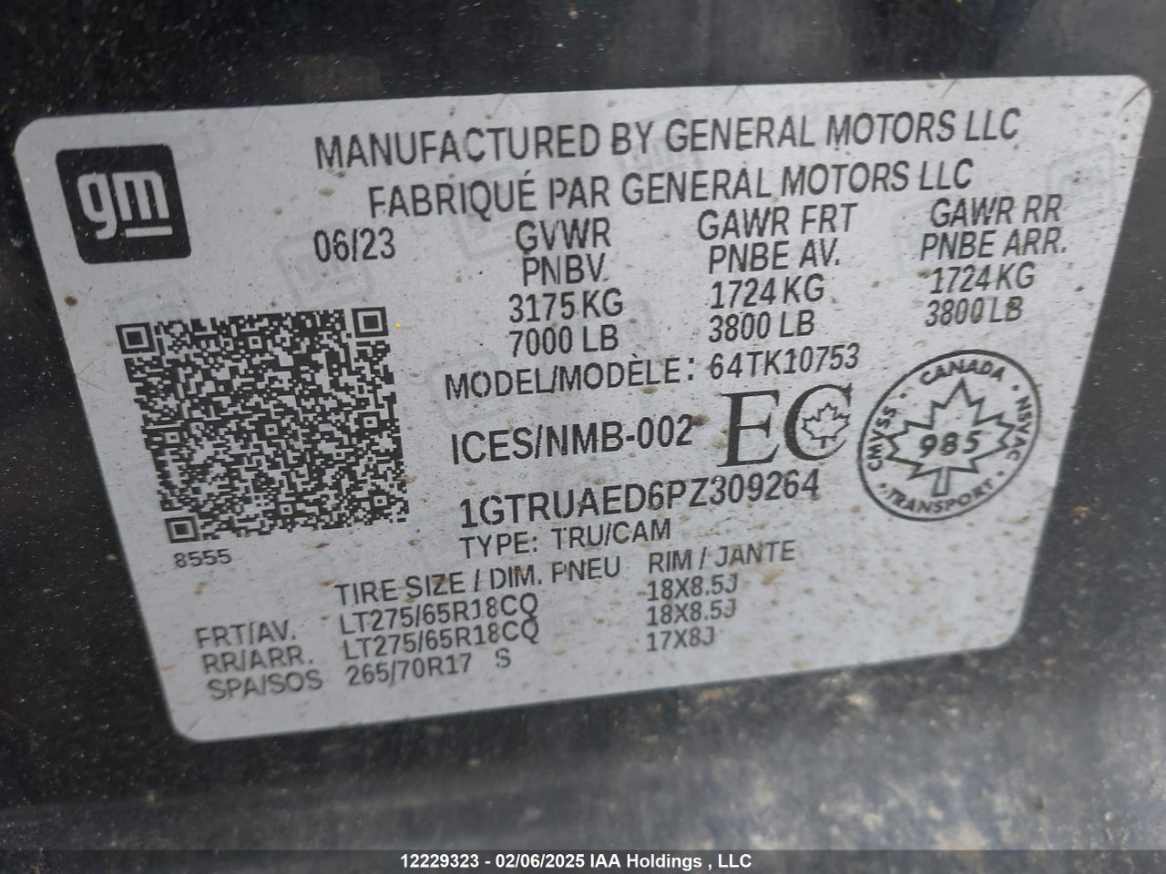1GTRUAED6PZ309264 · 2023 GMC SIERRA 1500 PRO · 9/18