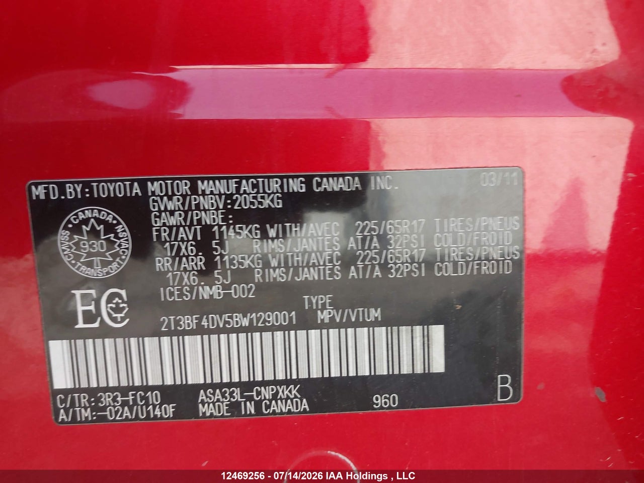 2T3BF4DV5BW129001 · 2011 TOYOTA RAV4 · 9/24