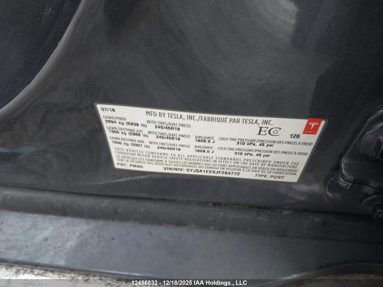 5YJSA1E2XJF264772 · 2018 TESLA MODEL S 100D/75D/P100D · 9/24