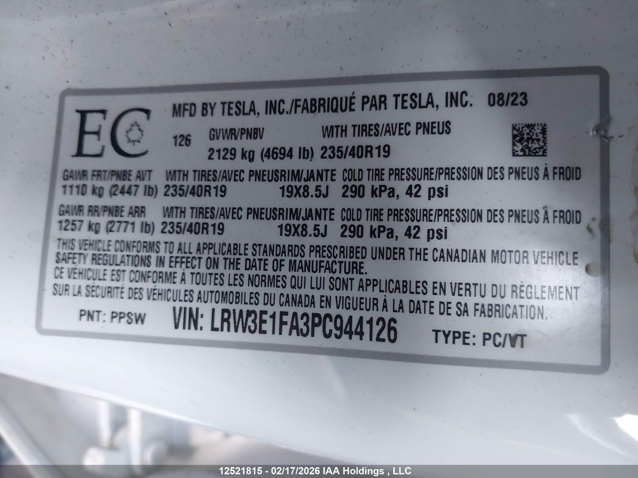 LRW3E1FA3PC944126 · 2023 TESLA MODEL 3 · 9/24