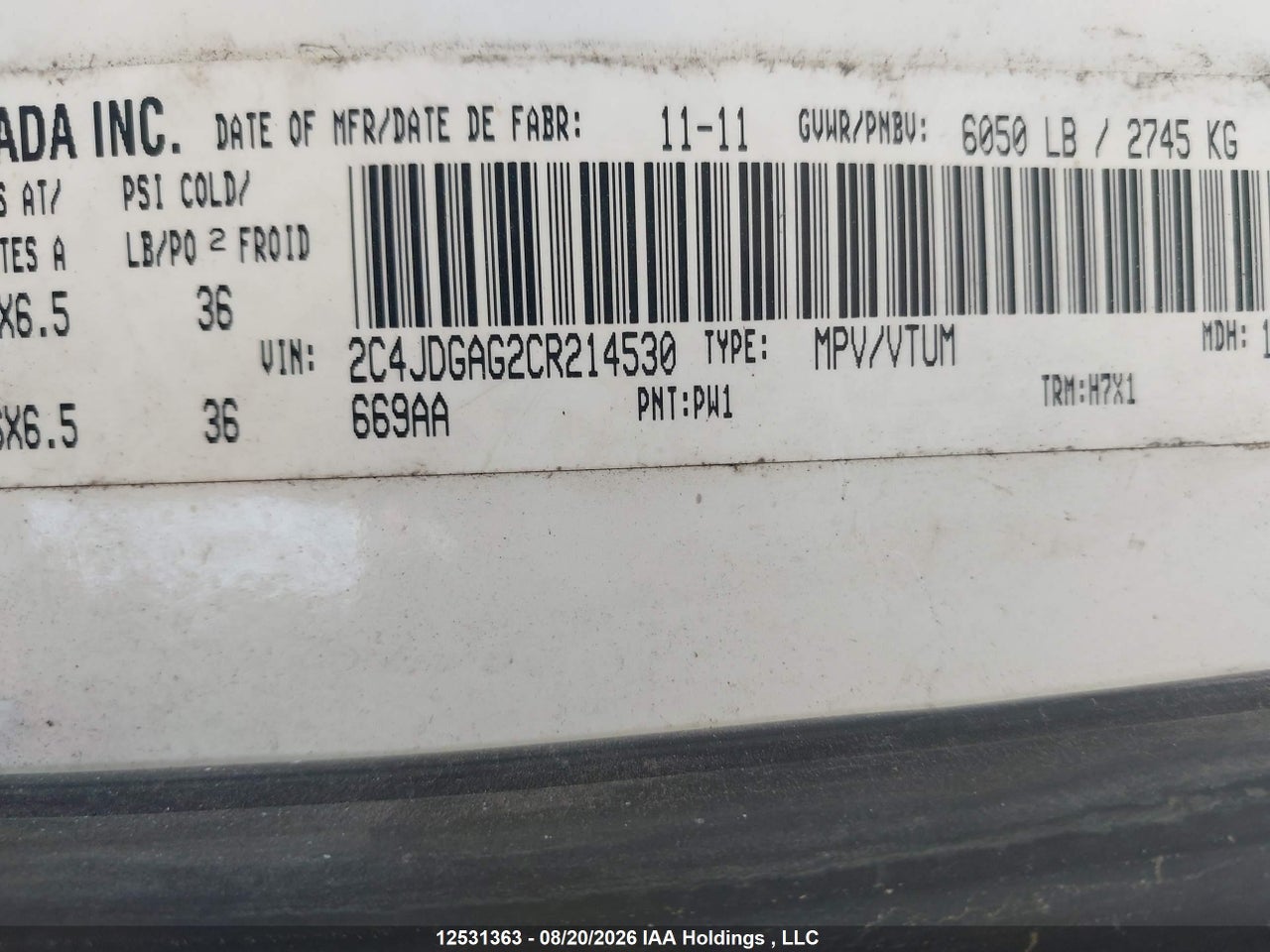 2C4JDGAG2CR214530 · 2012 RAM CARGO · 9/24