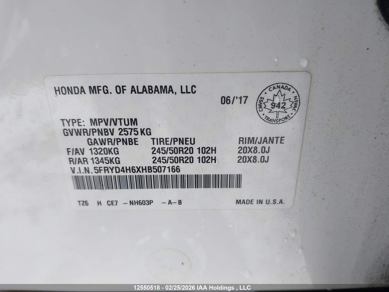 5FRYD4H6XHB507166 · 2017 ACURA MDX TECHNOLOGY · 9/17