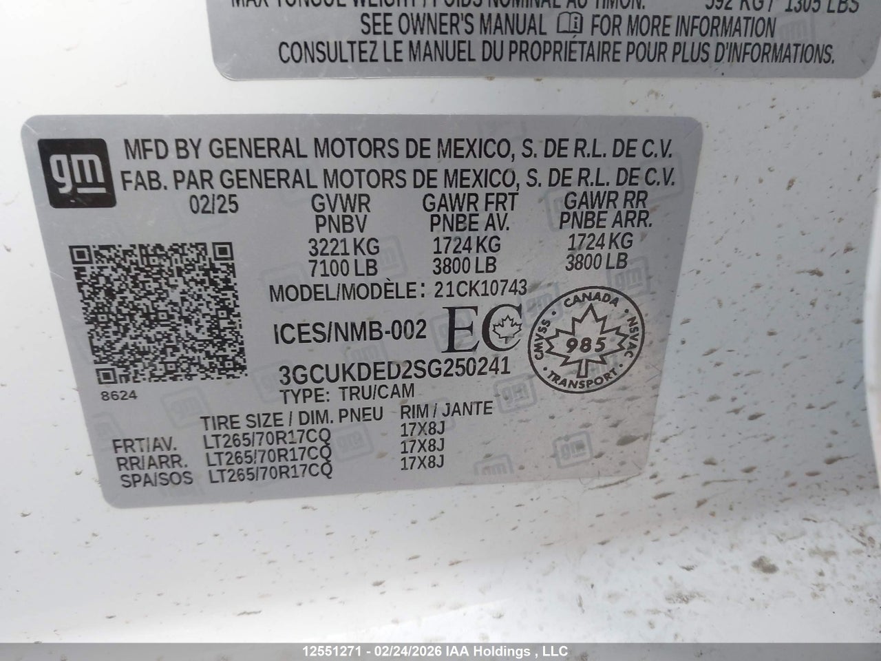 3GCUKDED2SG250241 · 2025 CHEVROLET SILVERADO K1500 LT · 9/20