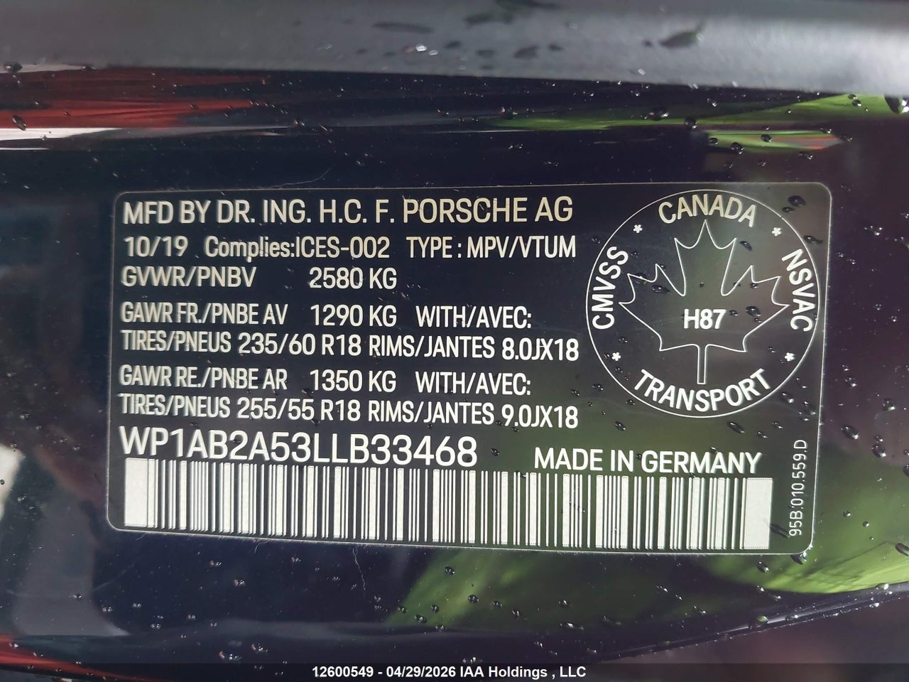 WP1AB2A53LLB33468 · 2020 PORSCHE MACAN S · 9/17
