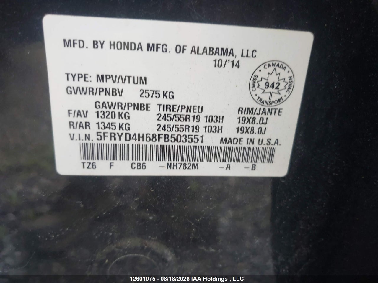 5FRYD4H68FB503551 · 2015 ACURA MDX · 9/24