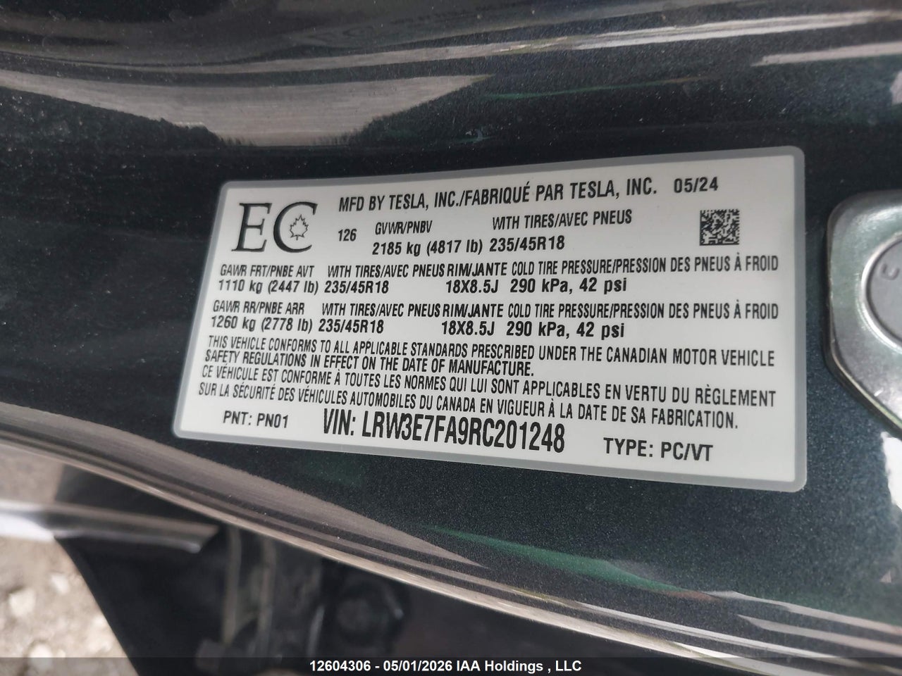 LRW3E7FA9RC201248 · 2024 TESLA MODEL 3 · 9/24