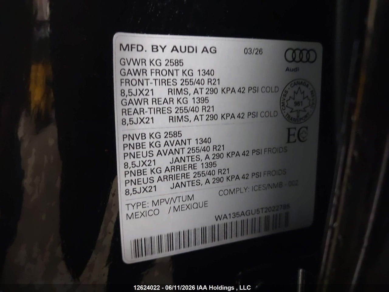 WA135AGU5T2022785 · 2026 AUDI SQ5/Q5 3.0T PROGRESSIV · 9/24