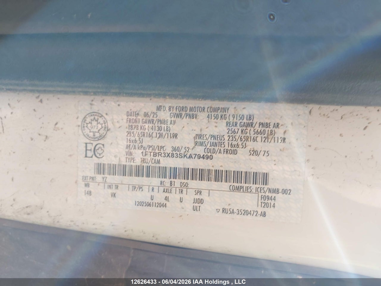 1FTBR3X83SKA79490 · 2025 FORD transit t-250 · 9/17