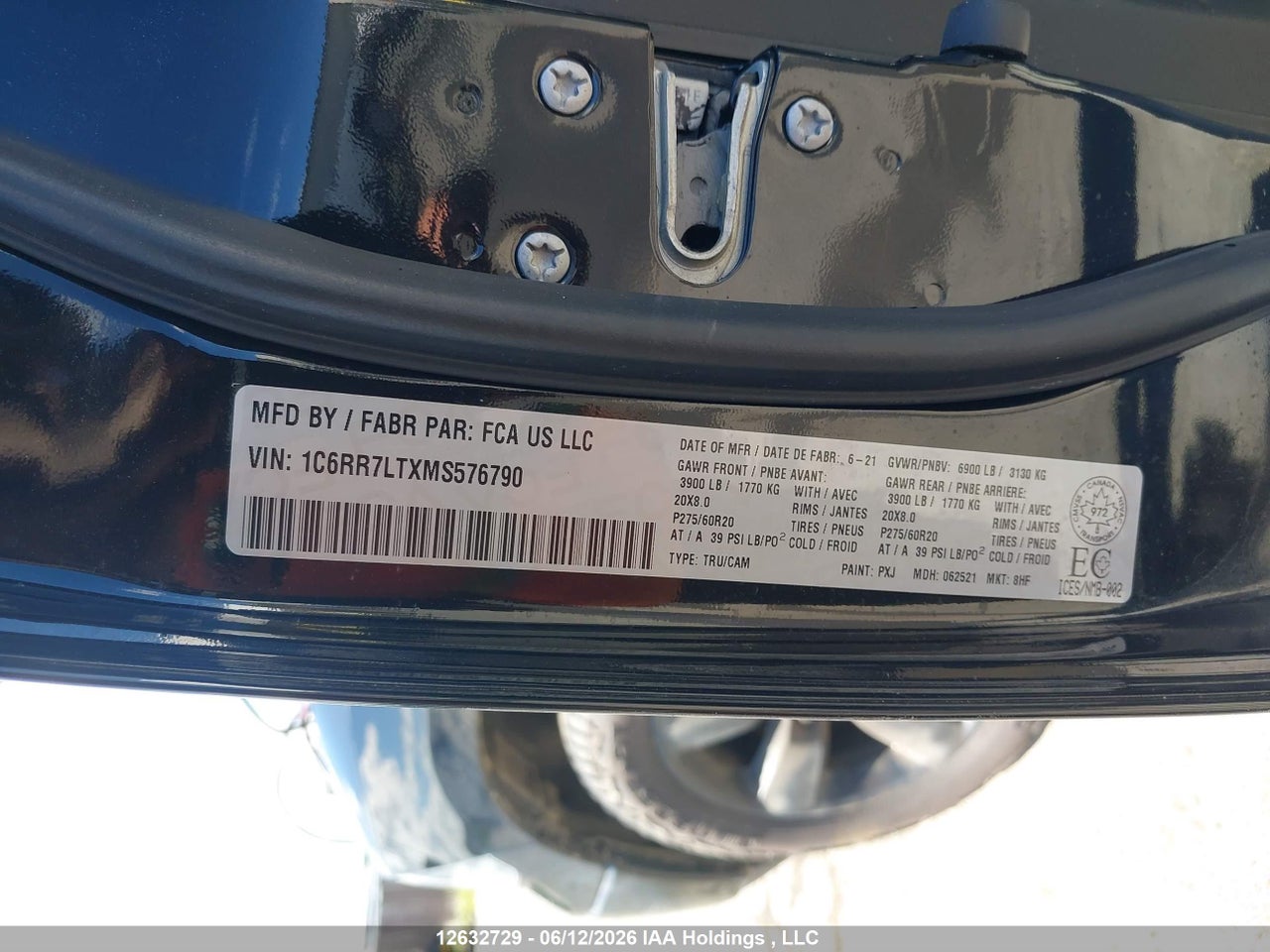 1C6RR7LTXMS576790 · 2021 RAM 1500 CLASSIC SLT · 9/19