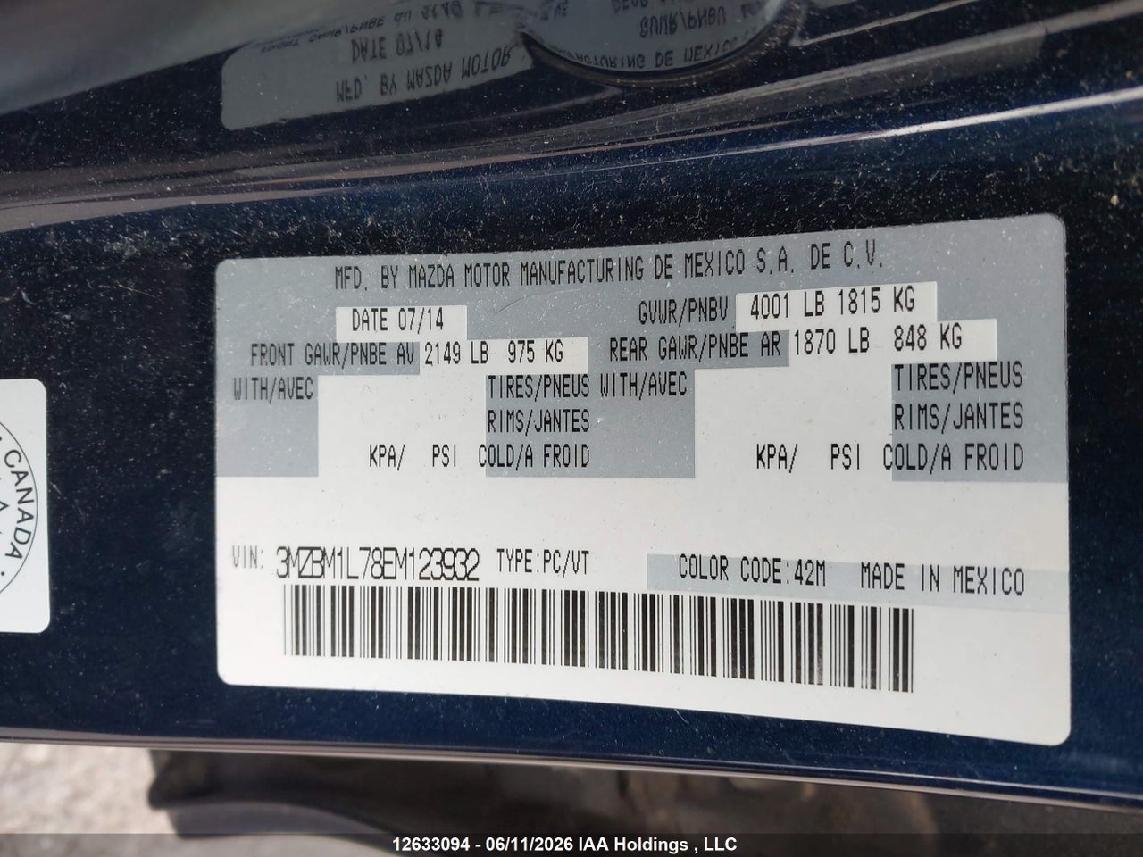 3MZBM1L78EM123932 · 2014 MAZDA MAZDA3 · 9/19