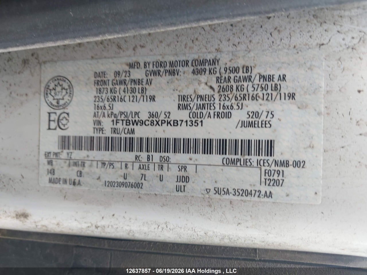 1FTBW9C8XPKB71351 · 2023 FORD TRANSIT T-350 · 9/24