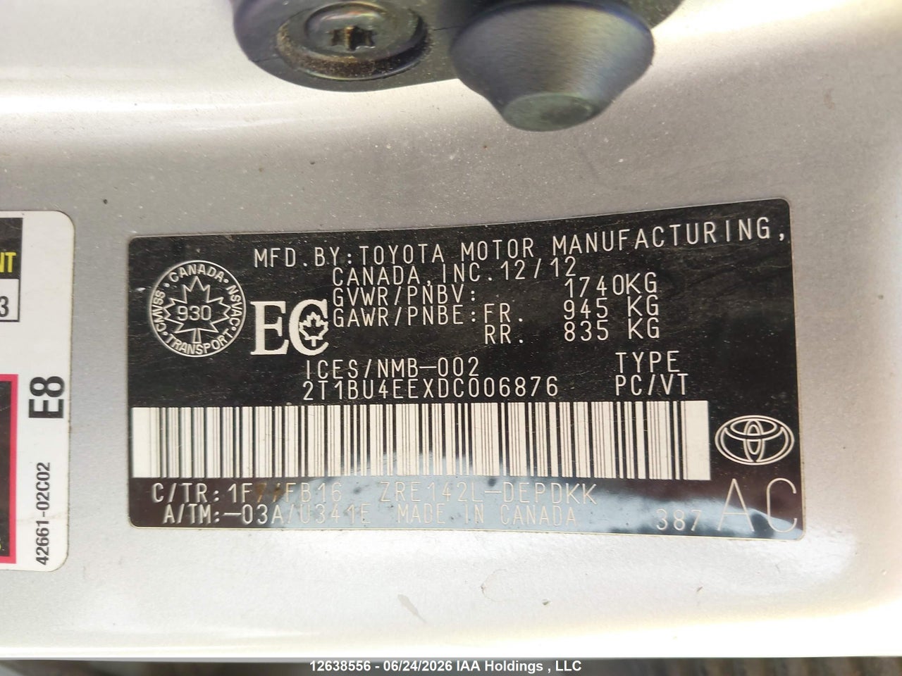 2T1BU4EEXDC006876 · 2013 TOYOTA COROLLA S/LE · 9/21