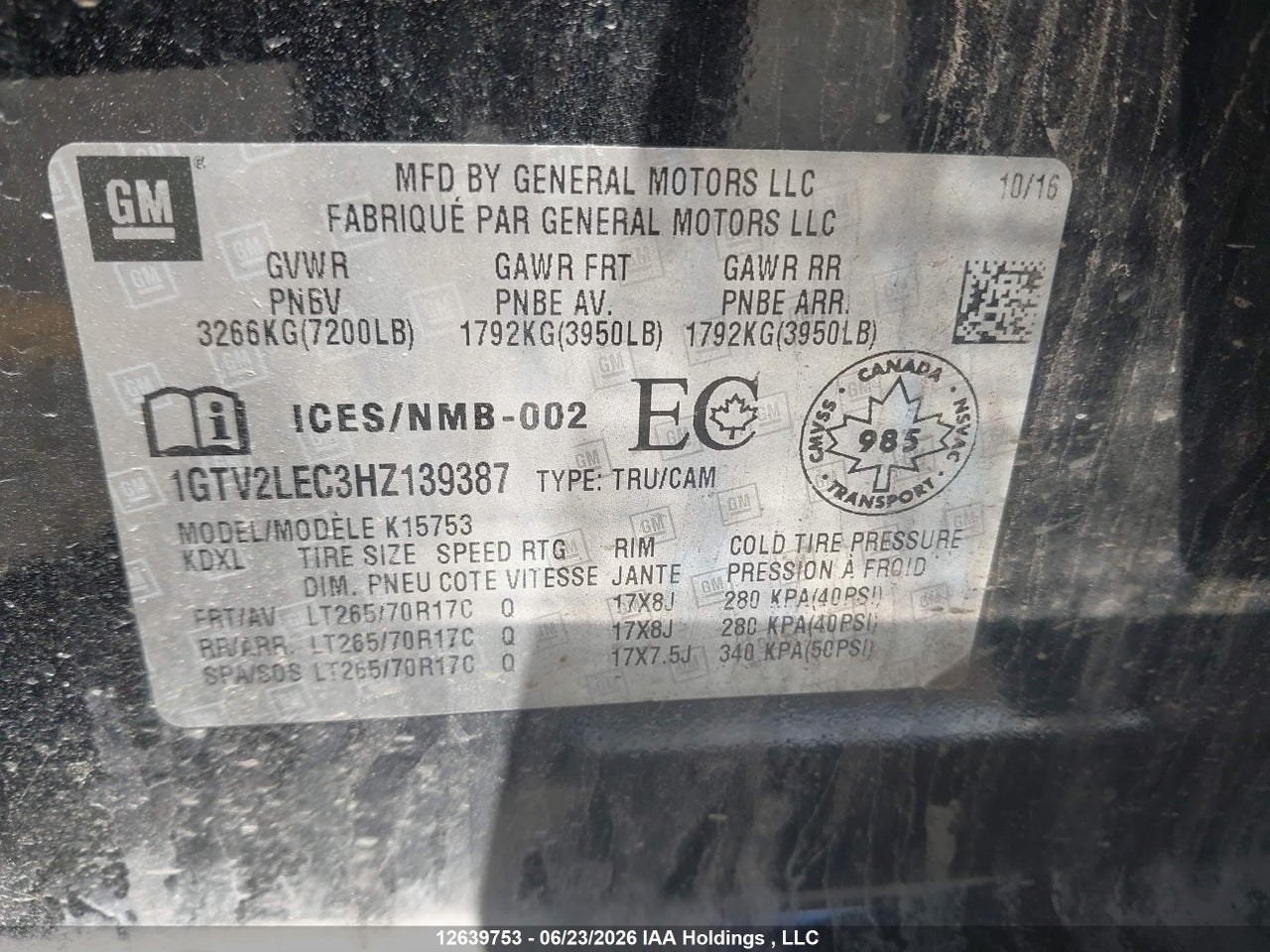 1GTV2LEC3HZ139387 · 2017 GMC SIERRA K1500 · 9/24