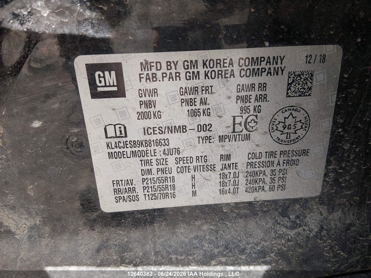 KL4CJESB9KB816633 · 2019 BUICK ENCORE PREFERRED · 9/19