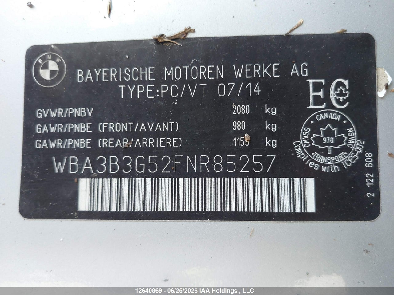 WBA3B3G52FNR85257 · 2015 BMW 328 XI · 9/22