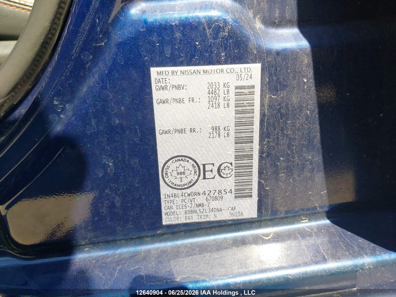1N4BL4CW0RN427854 · 2024 NISSAN ALTIMA SR · 9/18