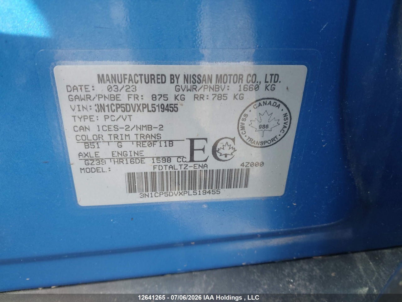 3N1CP5DVXPL519455 · 2023 NISSAN KICKS SR · 9/20