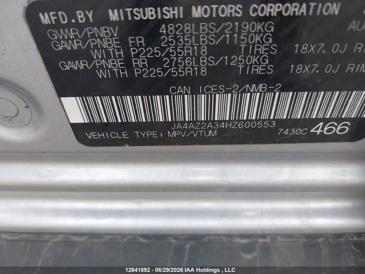 JA4AZ2A34HZ600553 · 2017 MITSUBISHI OUTLANDER ES · 9/18