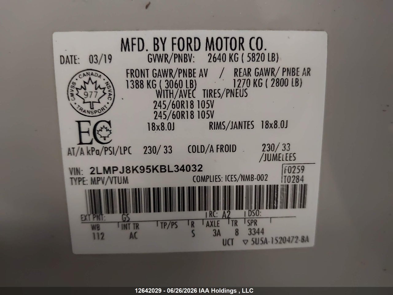 2LMPJ8K95KBL34032 · 2019 LINCOLN NAUTILUS SELECT · 9/24