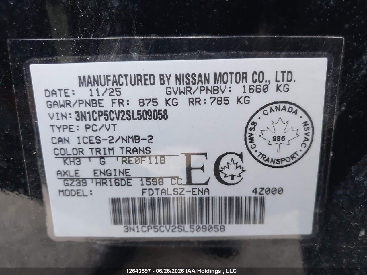 3N1CP5CV2SL509058 · 2025 NISSAN KICKS PLAY SV · 9/23
