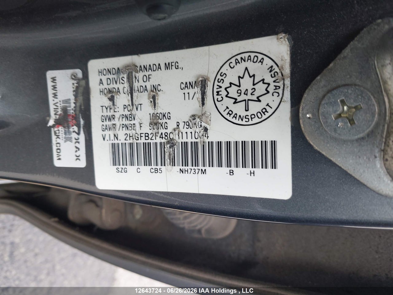 2HGFB2F48CH111004 · 2012 HONDA CIVIC · 9/21