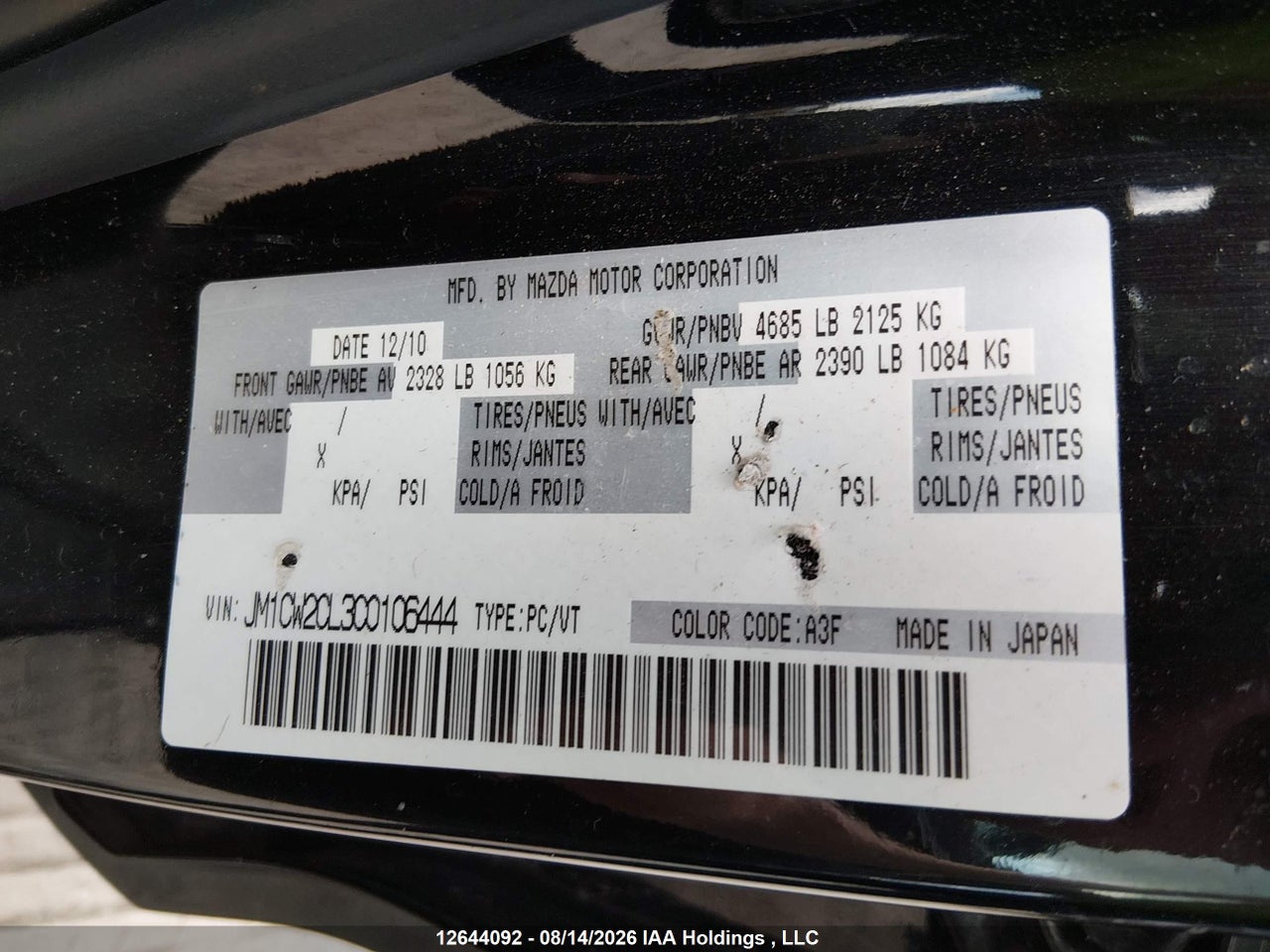 JM1CW2CL3C0106444 · 2012 MAZDA 5 · 9/18