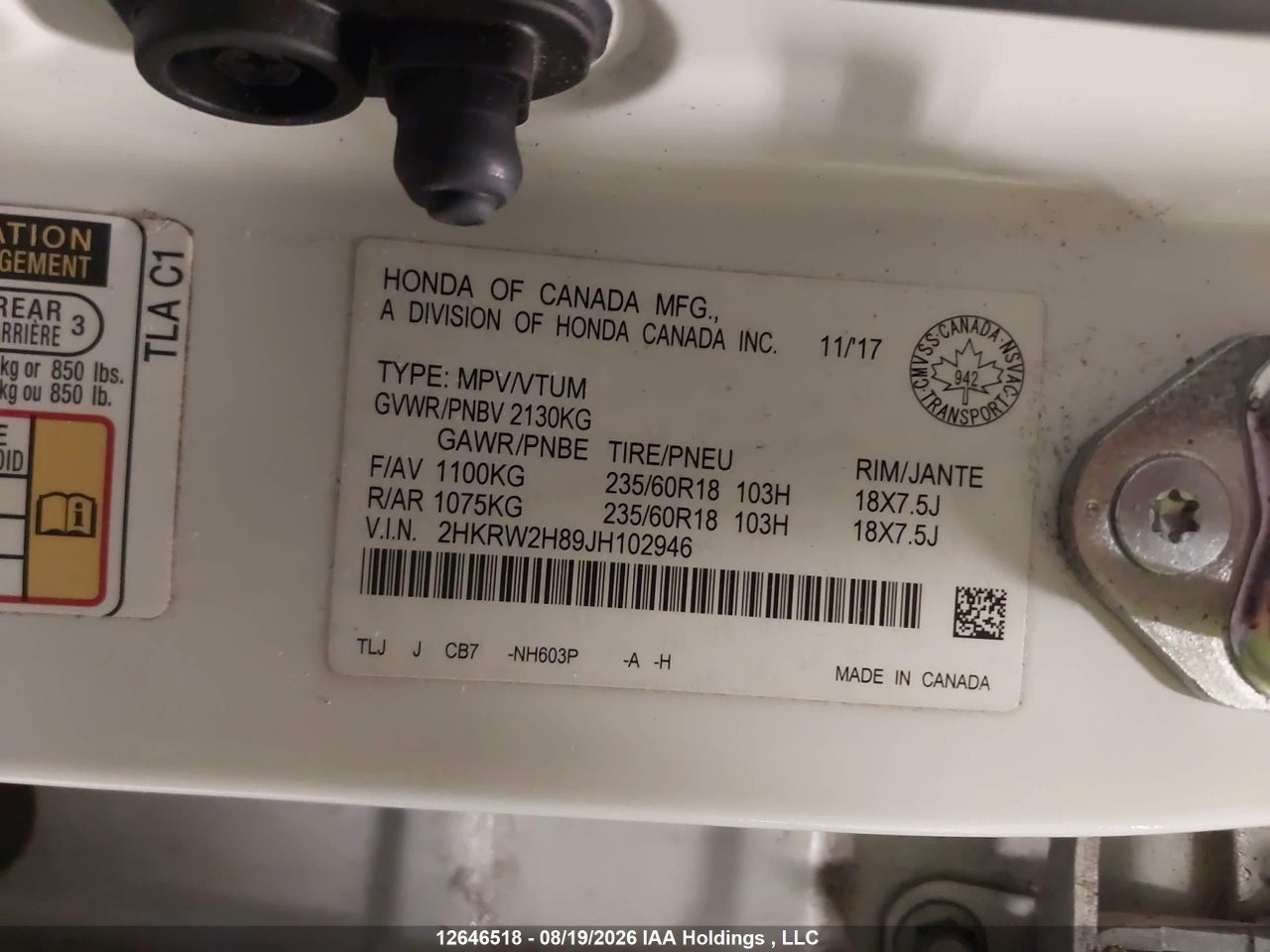 2HKRW2H89JH102946 · 2018 HONDA CR-V EXL · 9/24