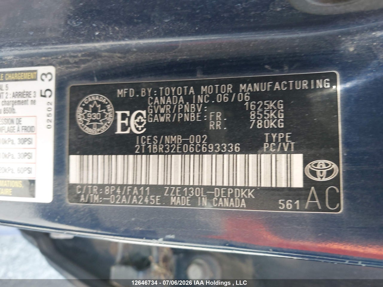 2T1BR32E06C693336 · 2006 TOYOTA COROLLA · 9/22