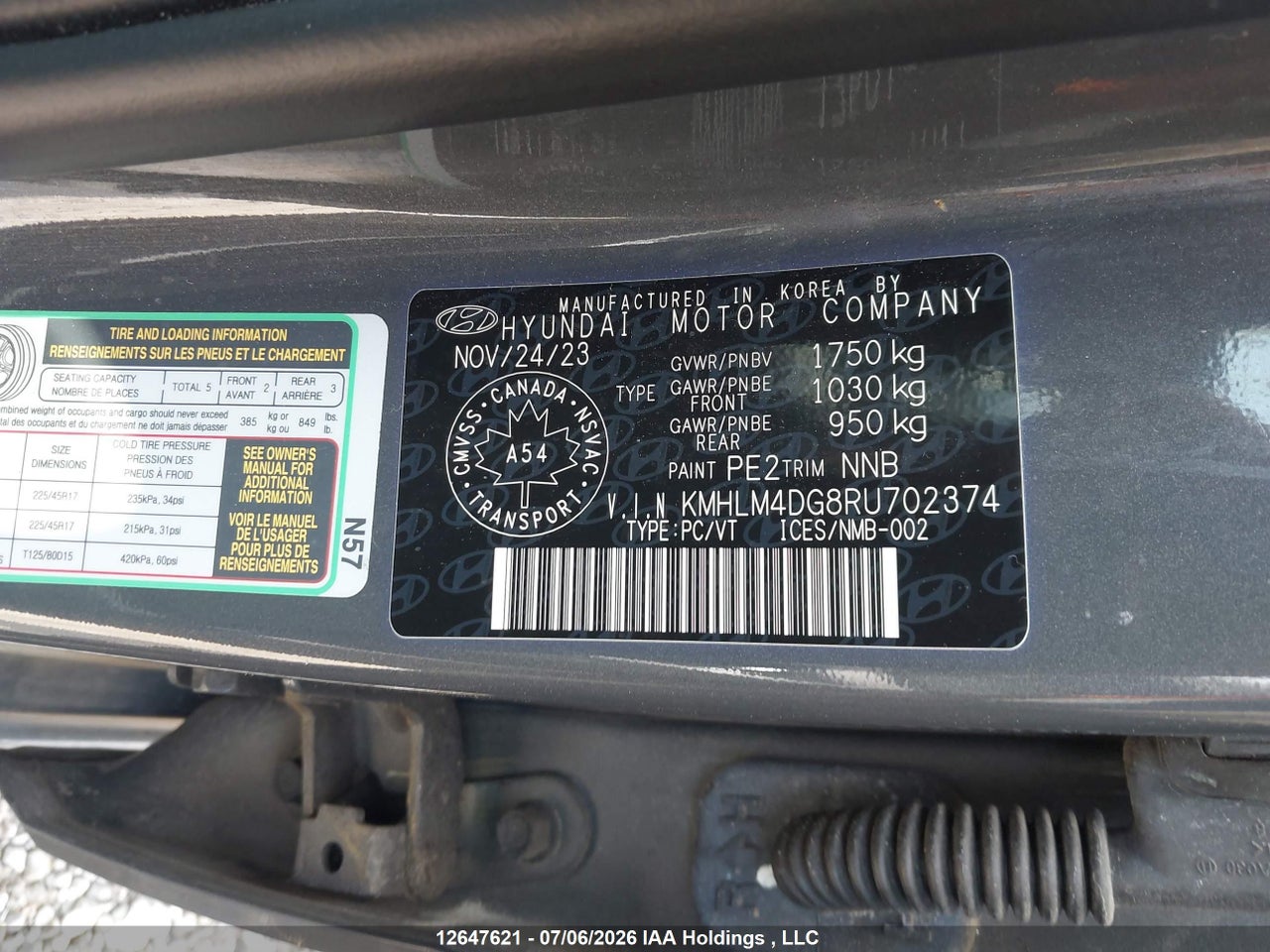KMHLM4DG8RU702374 · 2024 HYUNDAI ELANTRA PREFERRED W/TECH PACKAGE · 9/24