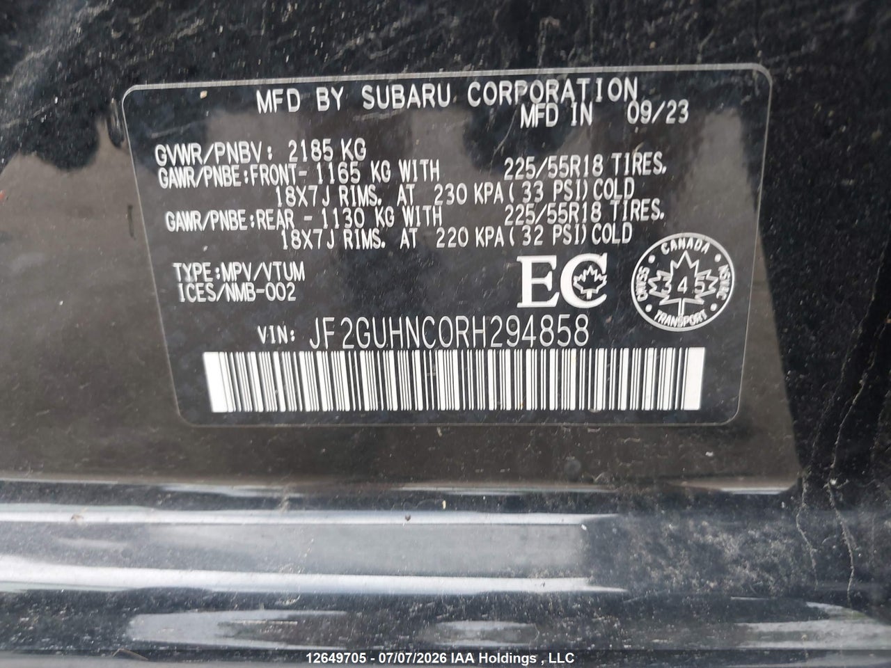 JF2GUHNC0RH294858 · 2024 SUBARU CROSSTREK LIMITED · 9/19