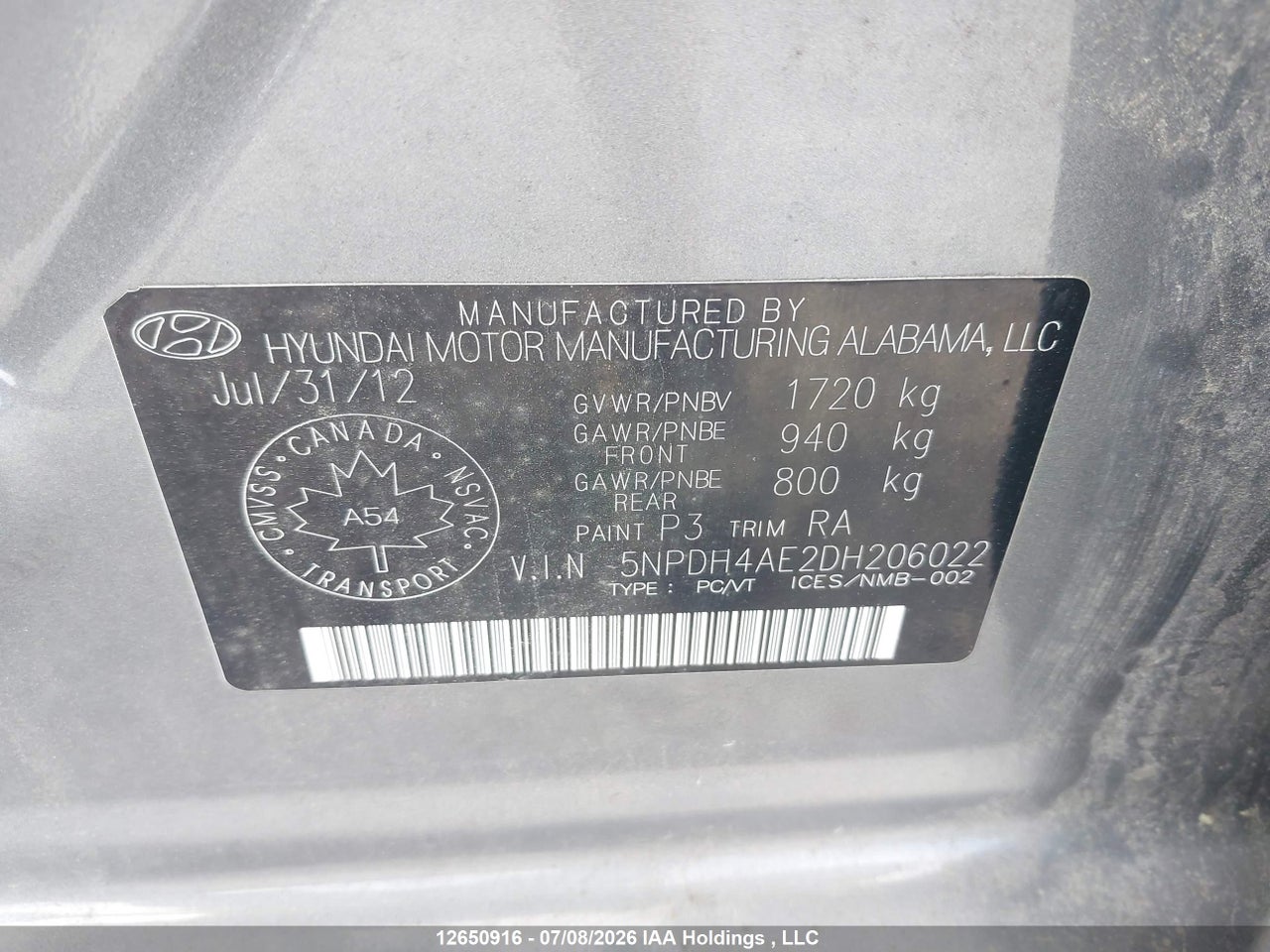 5NPDH4AE2DH206022 · 2013 HYUNDAI ELANTRA GLS/LIMITED · 9/18