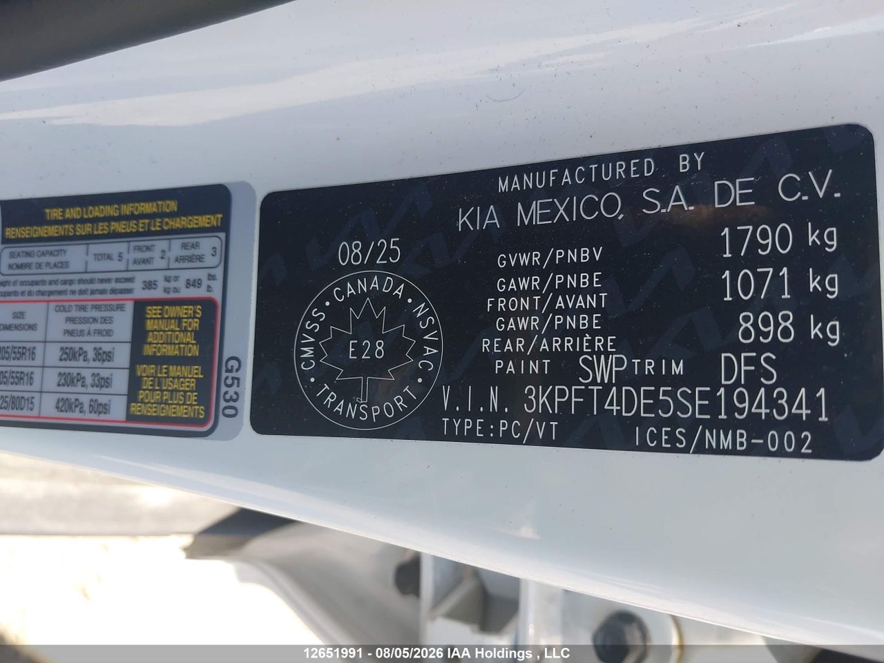 3KPFT4DE5SE194341 · 2025 KIA K4 LX · 9/18