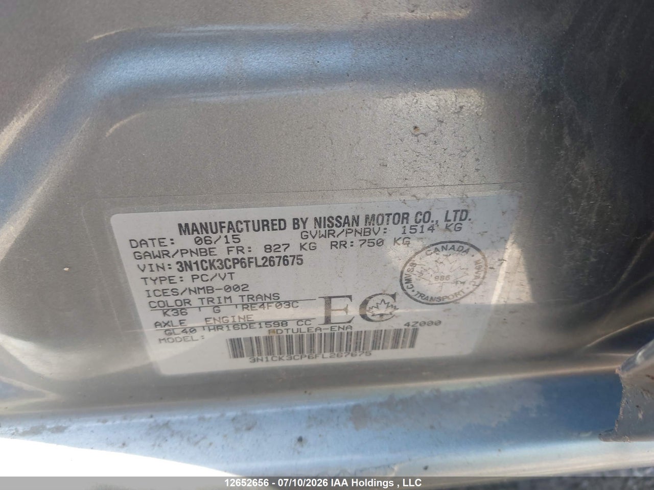 3N1CK3CP6FL267675 · 2015 NISSAN MICRA S/SR/SV · 9/20