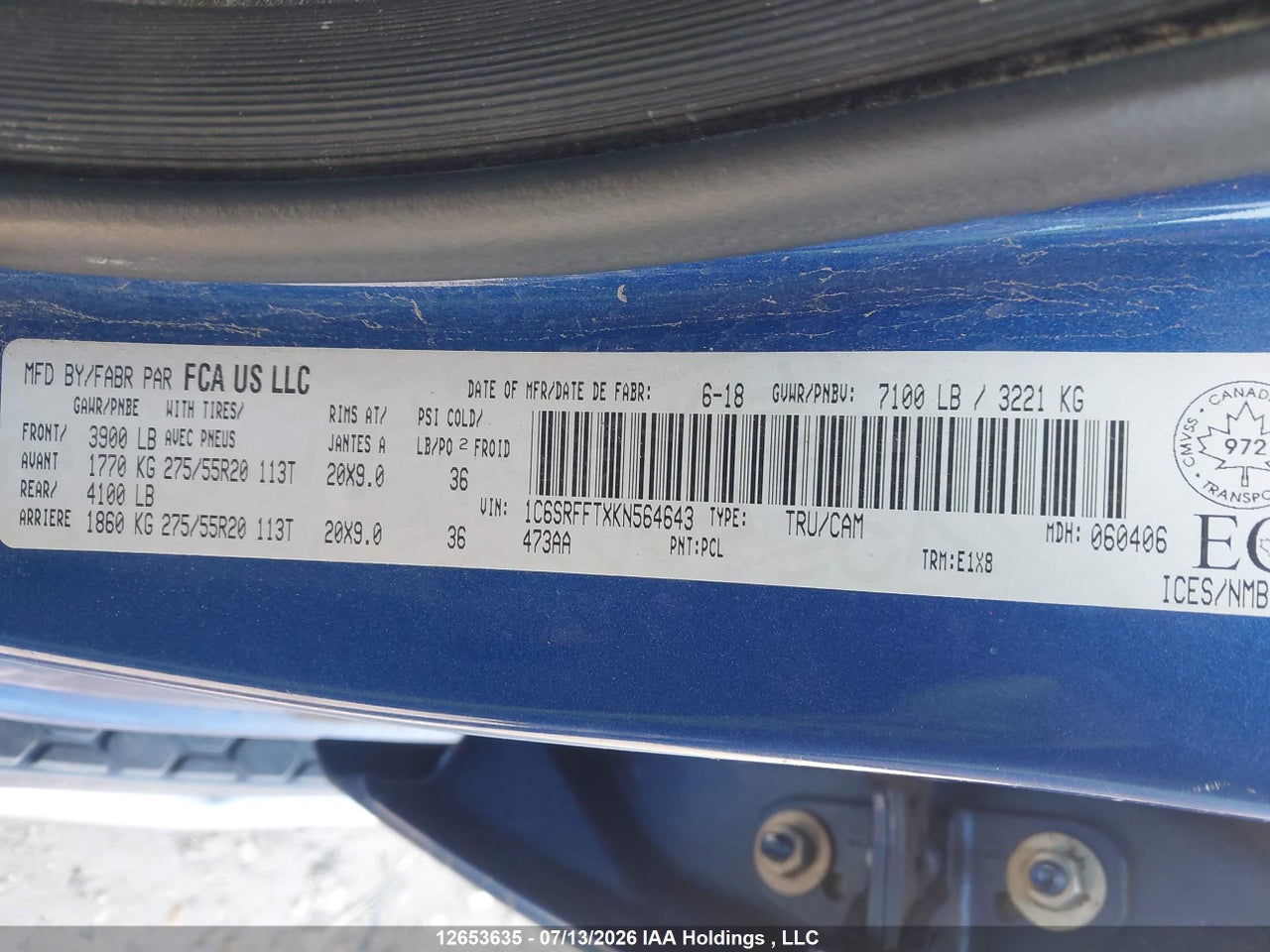 1C6SRFFTXKN564643 · 2019 RAM 1500 BIG HORN · 9/19