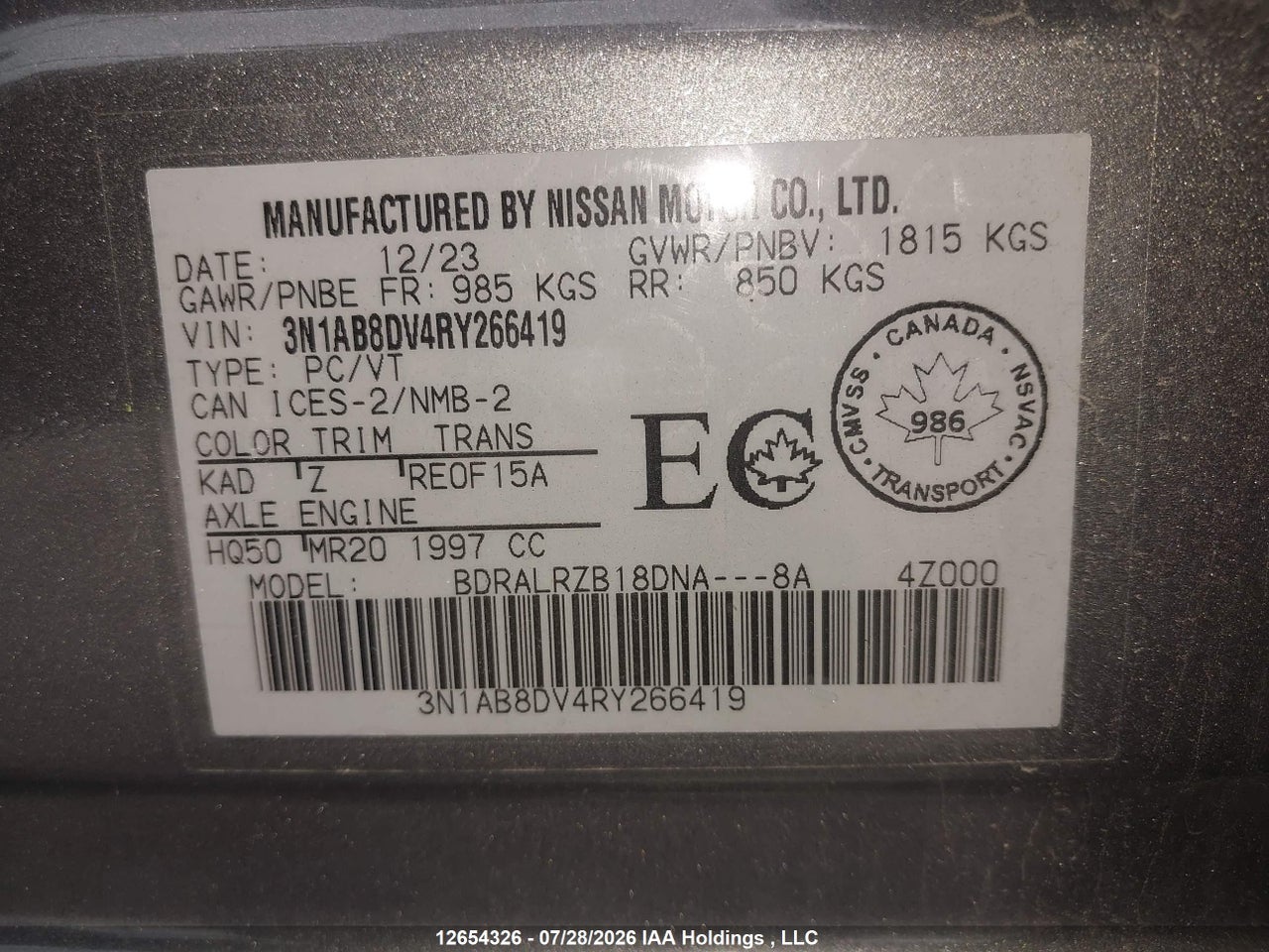 3N1AB8DV4RY266419 · 2024 NISSAN SENTRA · 9/19