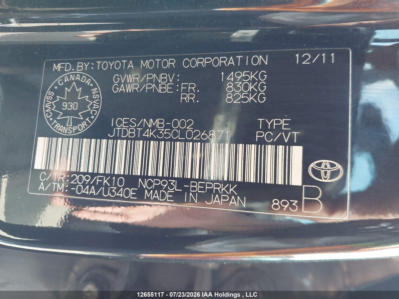 JTDBT4K35CL026871 · 2012 TOYOTA YARIS · 9/20