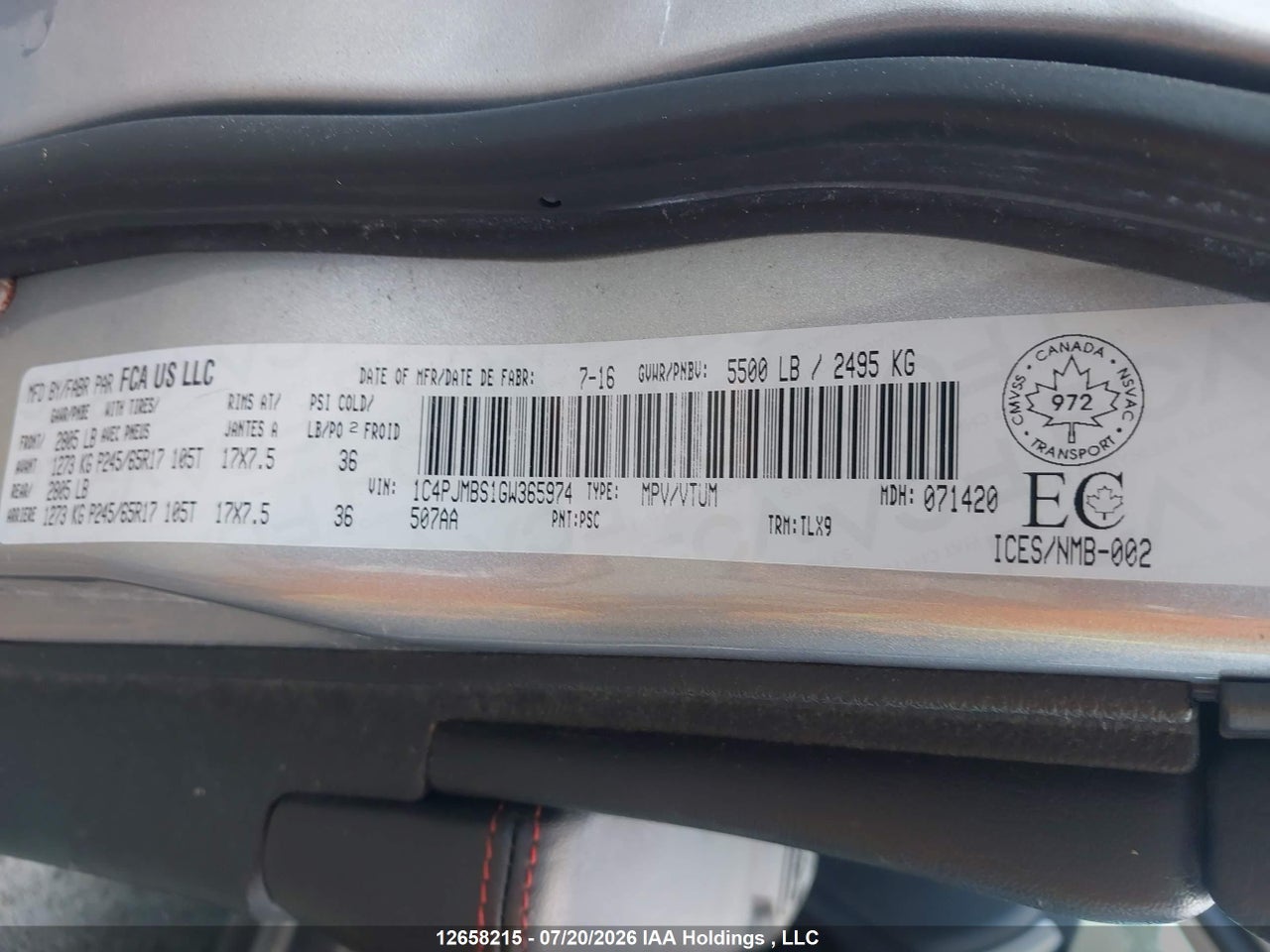 1C4PJMBS1GW365974 · 2016 JEEP CHEROKEE TRAILHAWK · 9/24