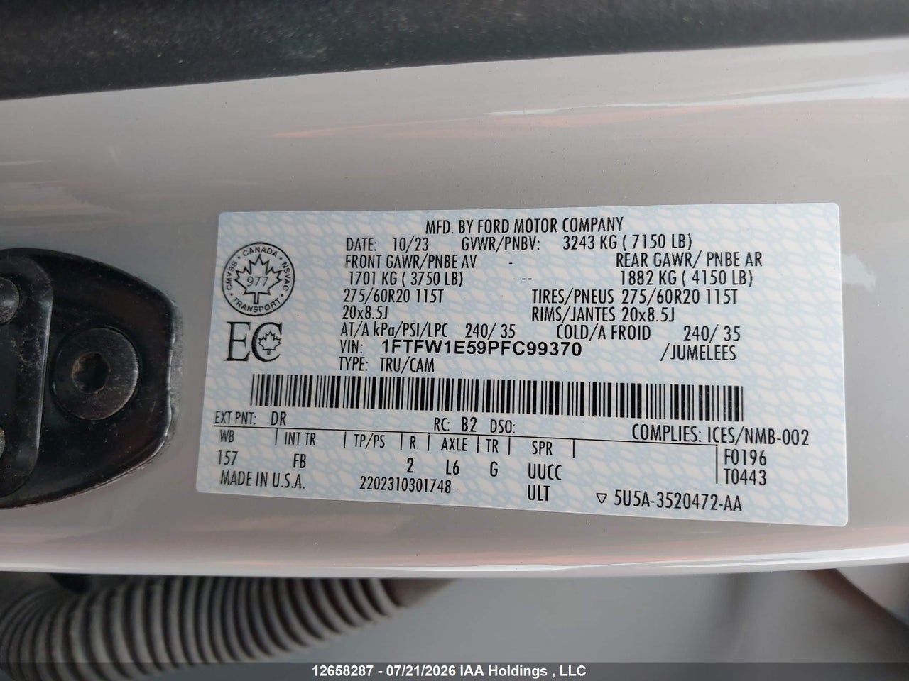 1FTFW1E59PFC99370 · 2023 FORD F150 SUPERCREW · 9/18